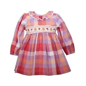 Bonnie Baby Baby Girl Harvest Smocked Long Sleeve Plaid Dress 24M NWOT